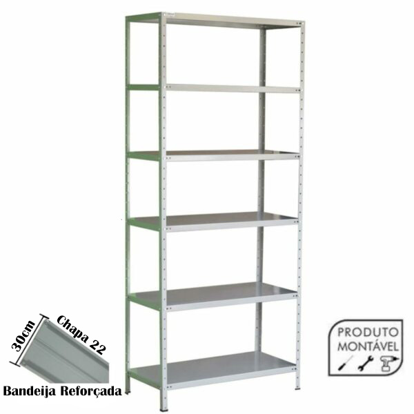 Estante de Aço Cinza 06 Bandejas 30cm (#22-18) - 2,00×0,92×0,30m - 3003