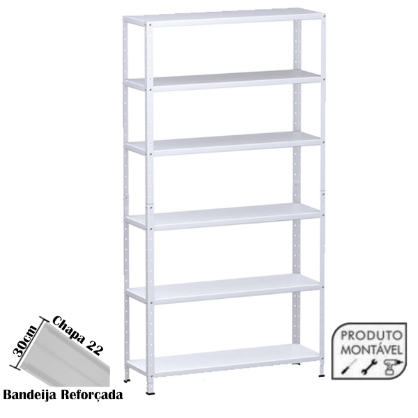Estante de Aço Branca 06 Bandejas 30cm (#22-18) 1,98×0,92×0,30m- 3009