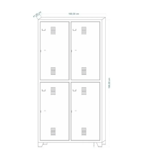 Roupeiro de Aço Reforçado pés de metal INSALUBRE com 04 Portas – 1,96×1,00×0,41m -3215 - Imagem 2