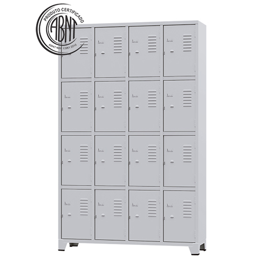 Roupeiro de Aço Cinza com 16 Portas Pés em Aço – 3204