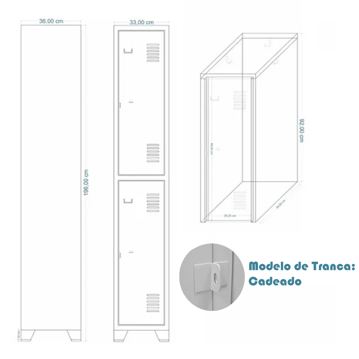 Roupeiro de Aço Cinza com 02 Portas Grandes Pés em Aço -3206 - Imagem 2