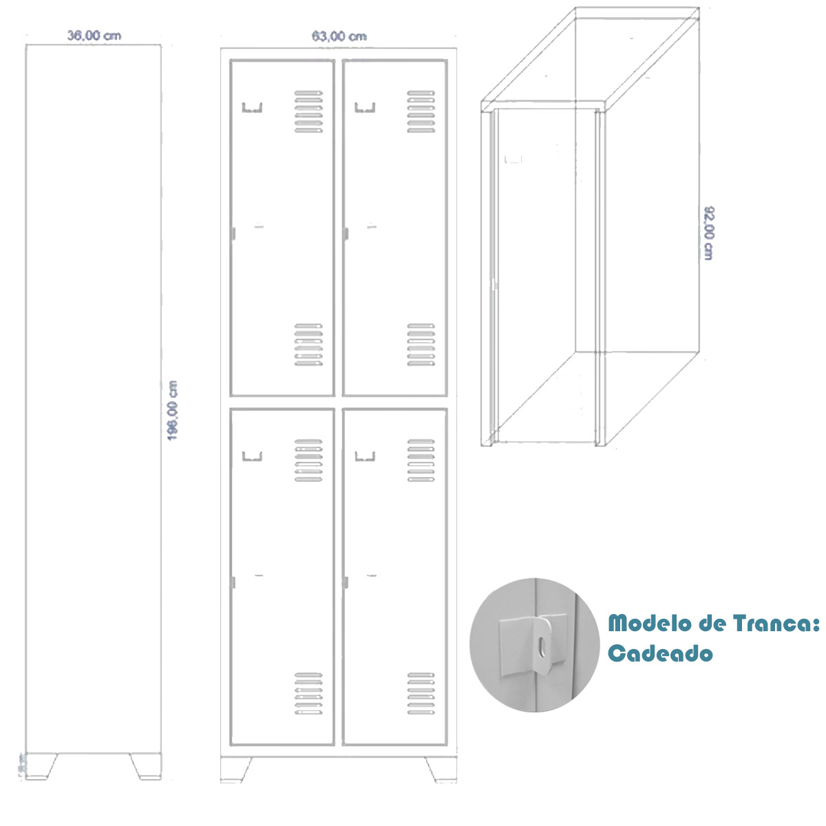 Roupeiro de Aço Cinza com 04 Portas Grandes Pés em Aço - 3207 - Imagem 2