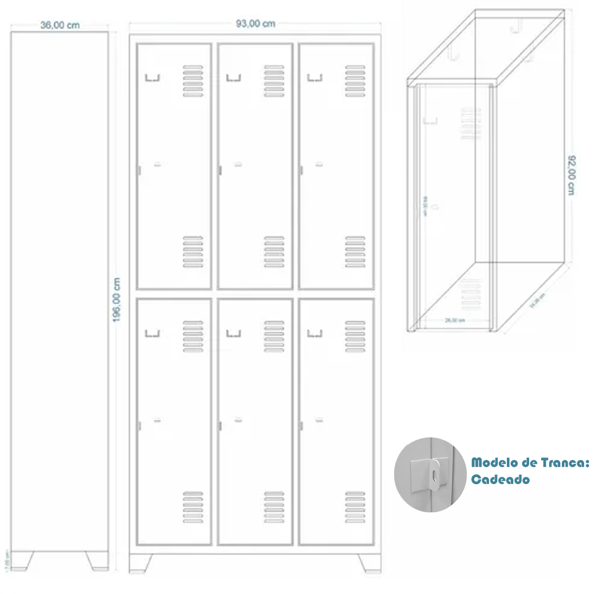Roupeiro de Aço Cinza 06 Portas Grandes Pés em Aço - 3208 - Imagem 2