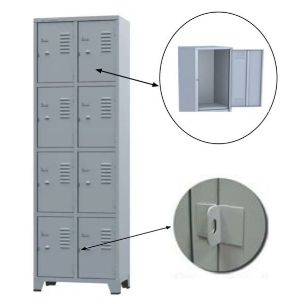 Roupeiro de Aço Cinza 08 Portas Pés em Aço - 3202 - Imagem 2