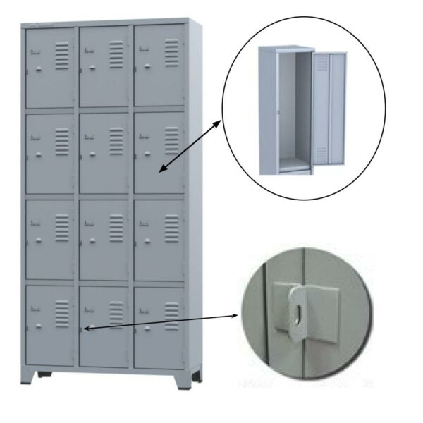 Roupeiro de Aço Cinza 12 Portas Pés em Aço – 3203 - Imagem 3