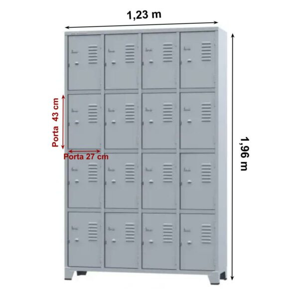 Roupeiro de Aço Cinza com 16 Portas Pés em Aço – 3204 - Imagem 3