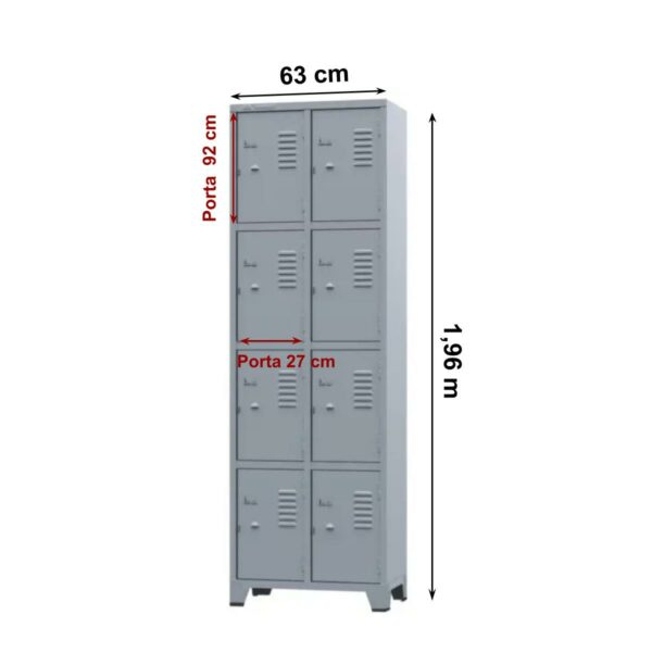 Roupeiro de Aço Cinza 08 Portas Pés em Aço - 3202 - Imagem 3