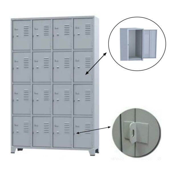 Roupeiro de Aço Cinza com 16 Portas Pés em Aço – 3204 - Imagem 2