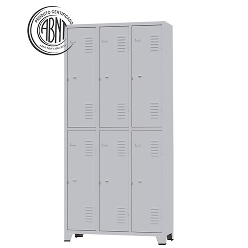 Roupeiro de Aço Cinza 06 Portas Grandes Pés em Aço - 3208