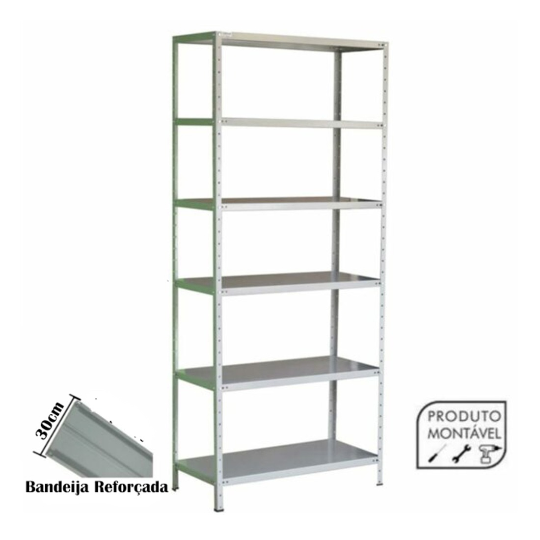 Estante de Aço Cinza 06 bandejas 30 cm (# 26-20) - 1,98×0,92×0,30m - 3001