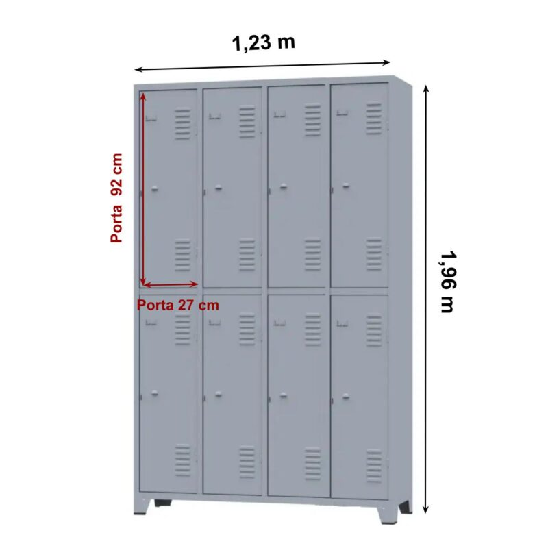 Roupeiro de aço cinza 08 portas grandes Pés em Aço - 3209 - Imagem 2